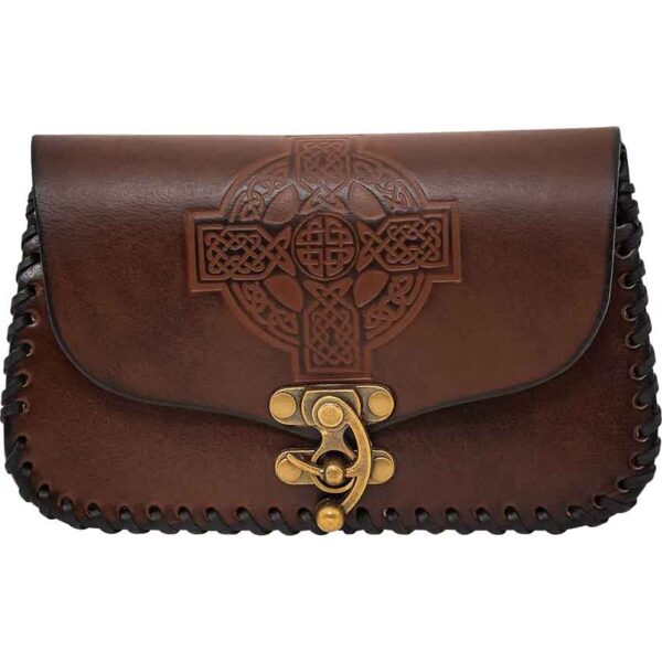 Embossed Celtic Cross Leather Bag - Brown