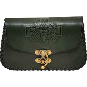 Embossed Celtic Cross Leather Bag - Green