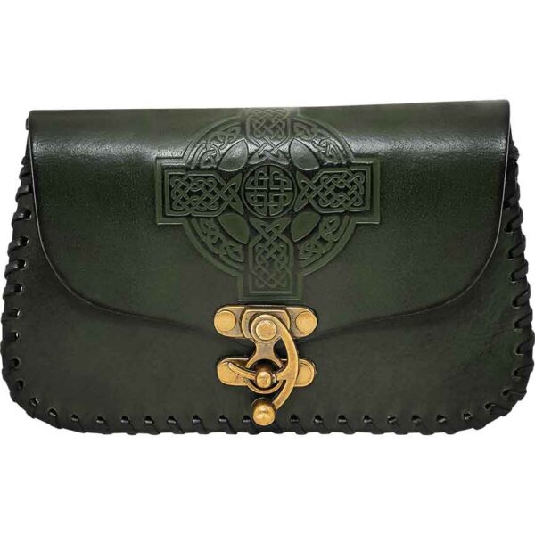 Embossed Celtic Cross Leather Bag - Green