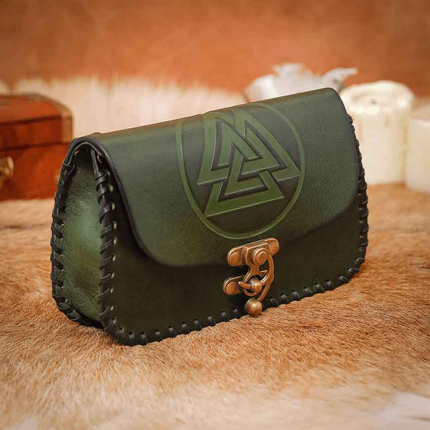 Valknut Viking Leather Bag - Green