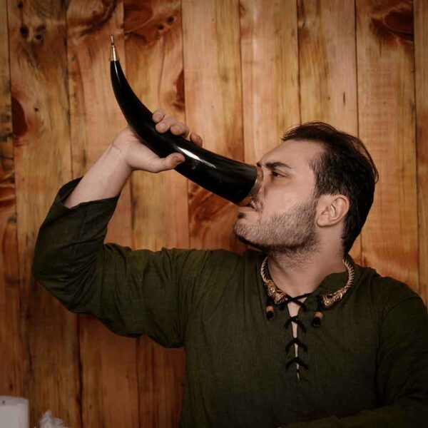 Viking Drinking Horn with Brass Fittings