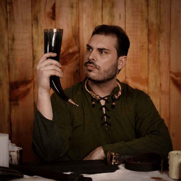 Viking Drinking Horn with Brass Fittings