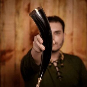 Viking Drinking Horn with Brass Fittings