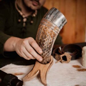Viking Drinking Horn with Engraved Honeycomb