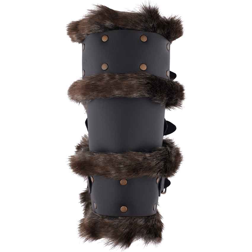 Bjorn Fur Trim Leather Bracers - Black