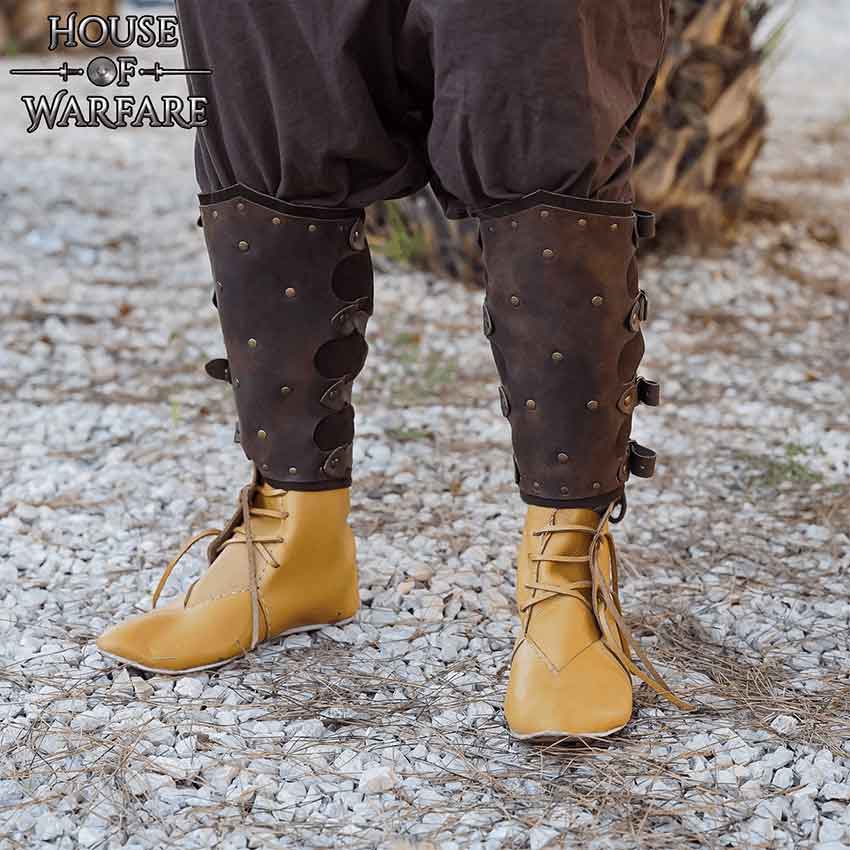 Fantasy Assassin Leather Greaves - Brown