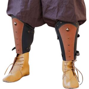 Fantasy Mongolian Soldier Leather Greaves - Black