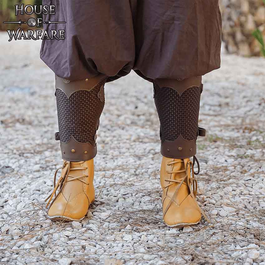 Wealthy Warrior Leather Greaves - Brown