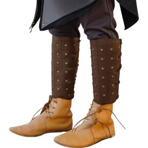 Jarl Studded Leather Viking Greaves - Brown