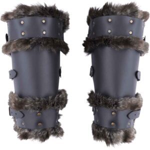 Bjorn Fur Trim Leather Greaves - Black