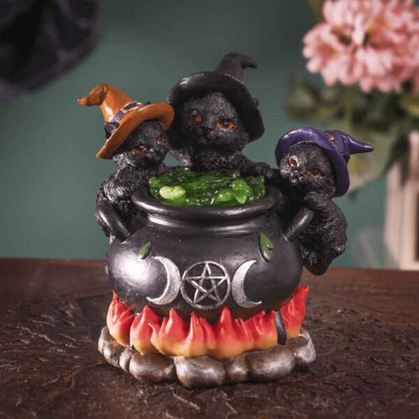 Witchy Kittens and Cauldron Statue