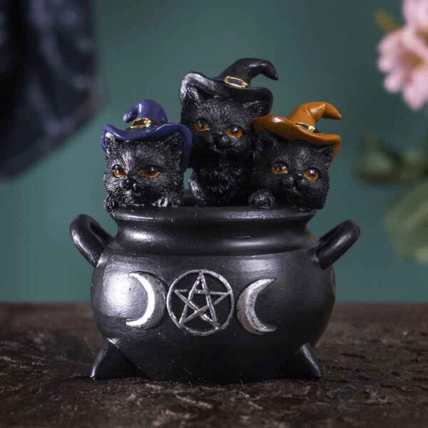 Black Kittens in Cauldron Statue
