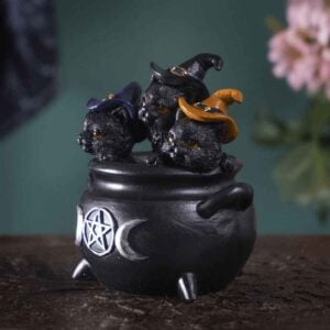Black Kittens in Cauldron Statue