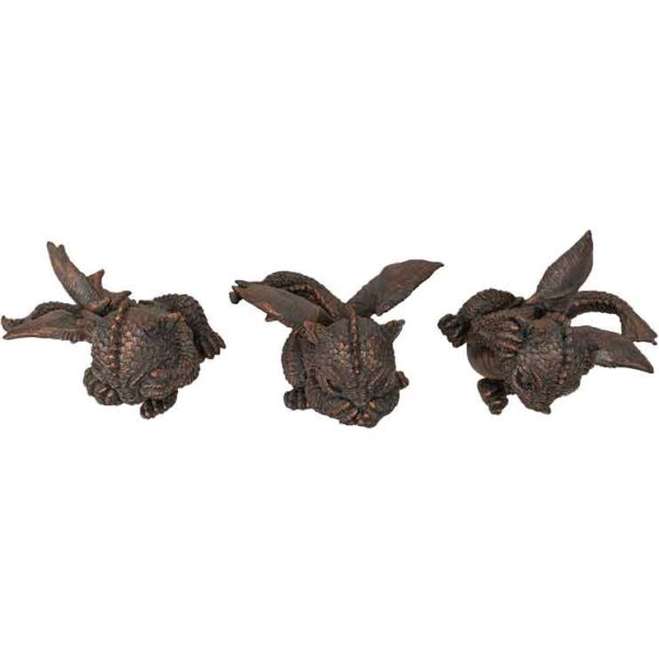 No Evil Baby Dragon Statue Set