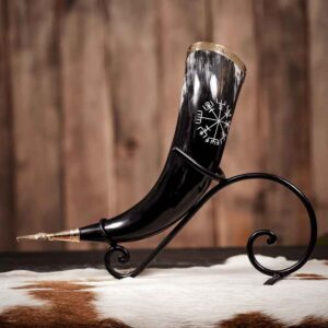Engraved Vegvisir Viking Drinking Horn
