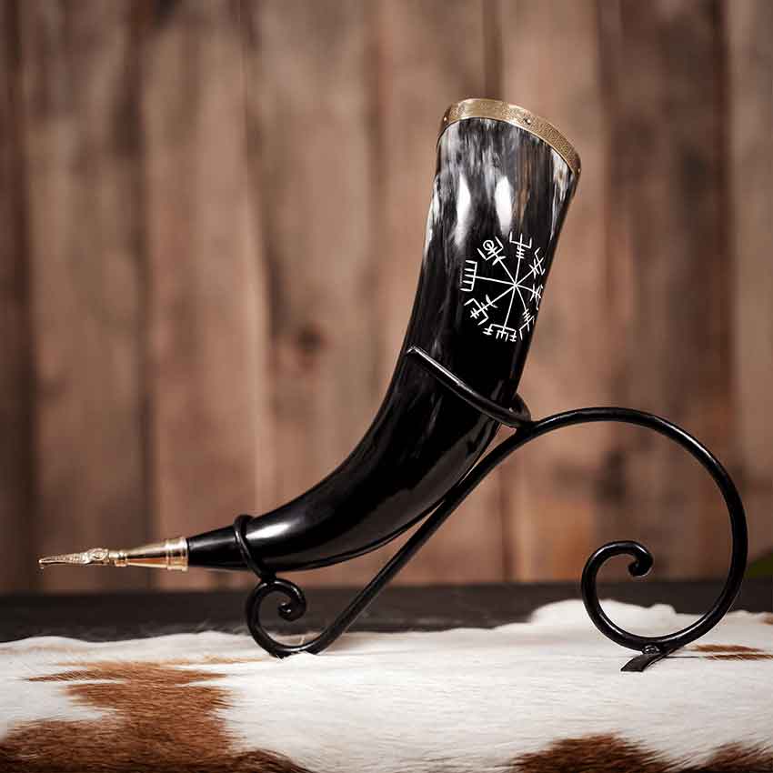 Engraved Vegvisir Viking Drinking Horn