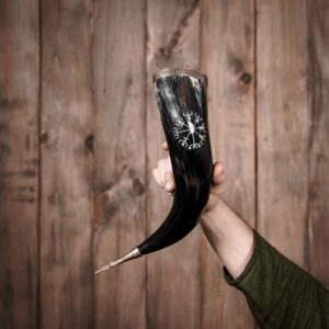 Engraved Vegvisir Viking Drinking Horn