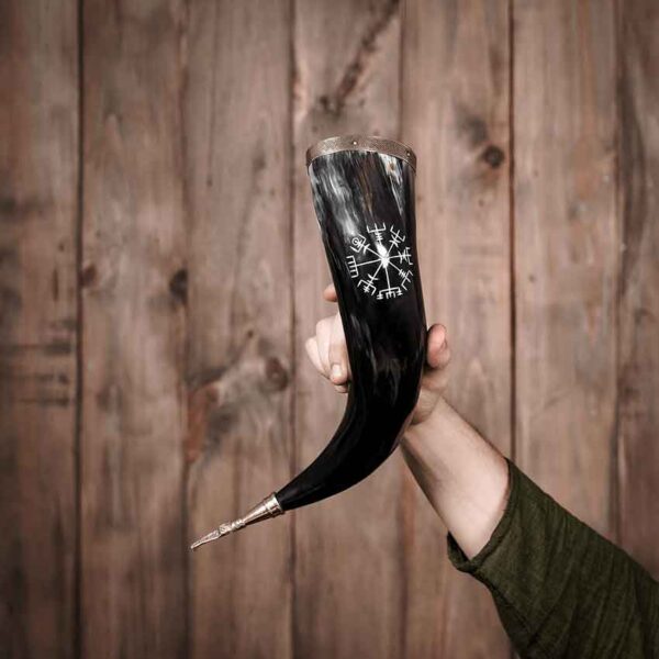 Engraved Vegvisir Viking Drinking Horn