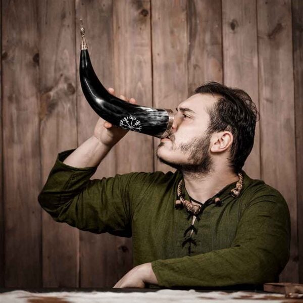 Engraved Vegvisir Viking Drinking Horn