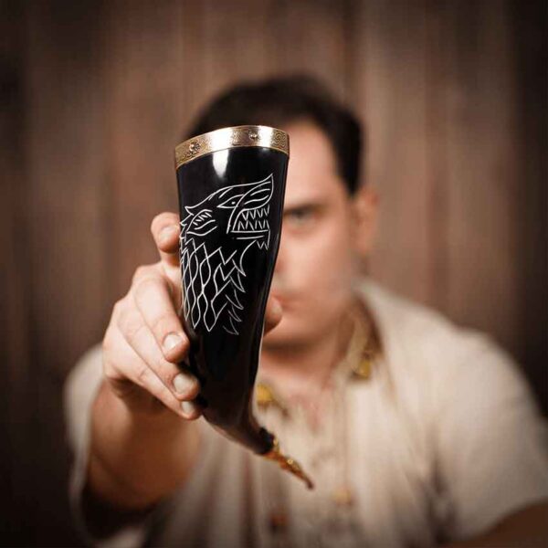 Engraved Fenrir Viking Drinking Horn