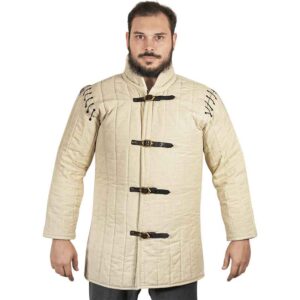 Medieval Padded Gambeson with Removable Sleeves - Ecru