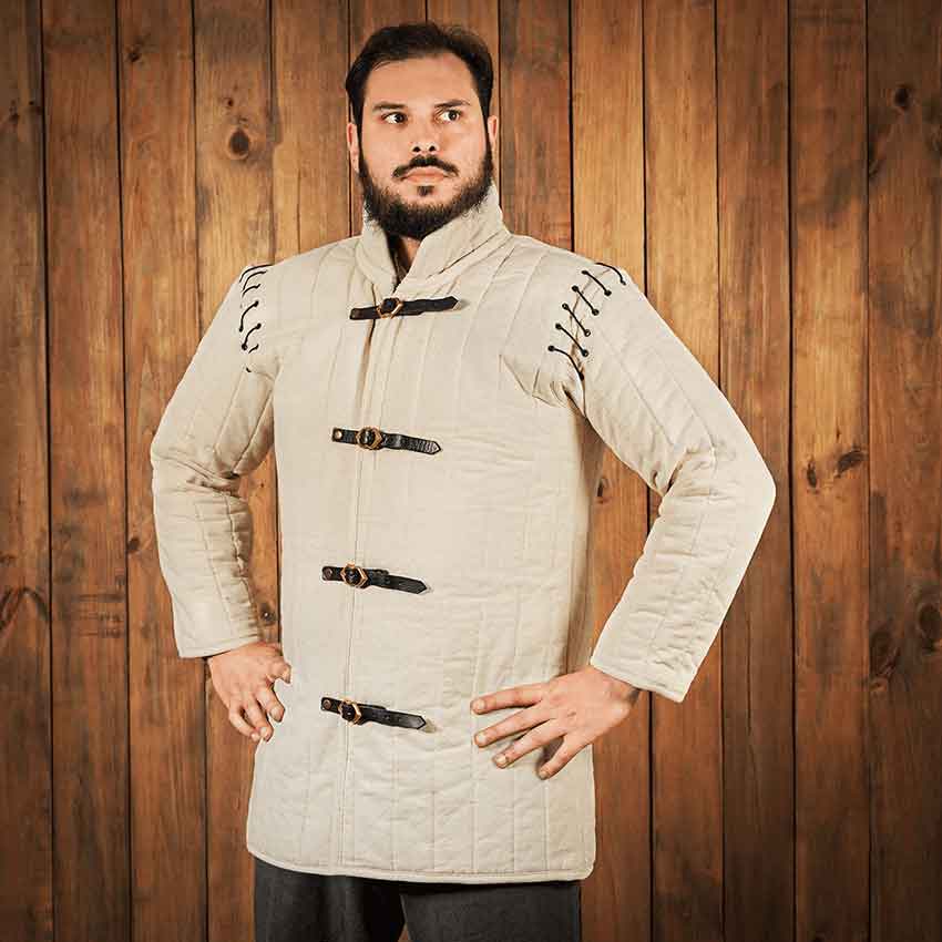Medieval Padded Gambeson with Removable Sleeves - Ecru
