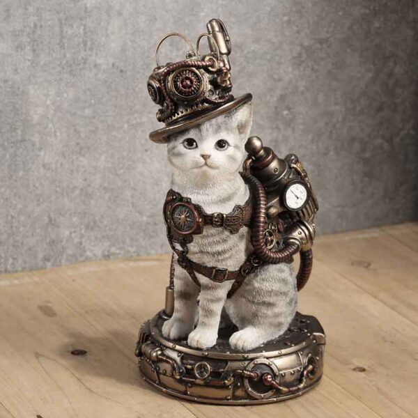Steampunk Chaotic Neutral Tabby Cat Statue