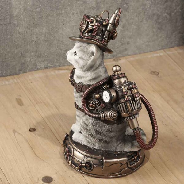 Steampunk Chaotic Neutral Tabby Cat Statue