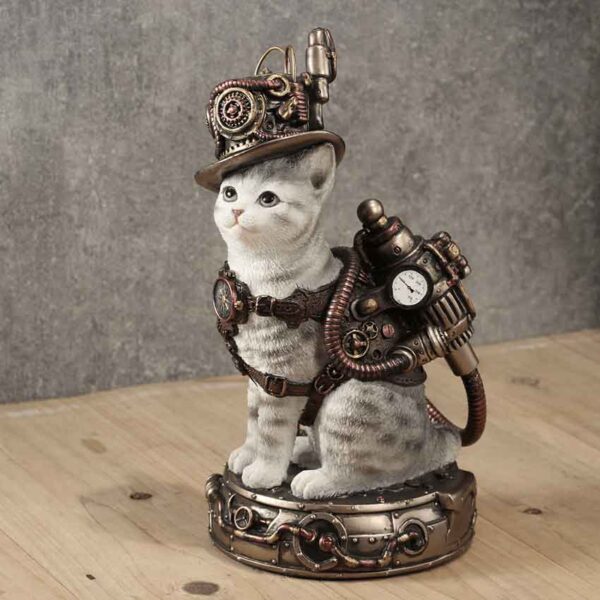 Steampunk Chaotic Neutral Tabby Cat Statue