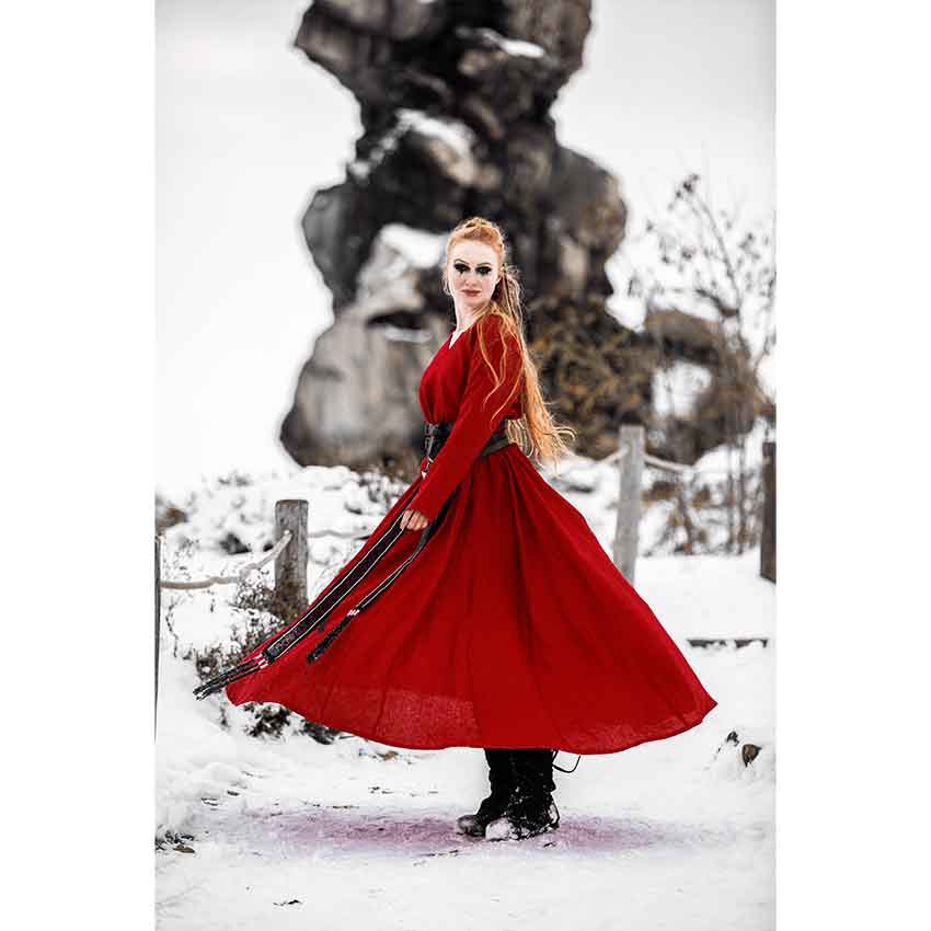 navy blue dress for baby girl Scarlet Button Dress with Square Neck – Vintage Fairytale Winter Outfit Red / Xs