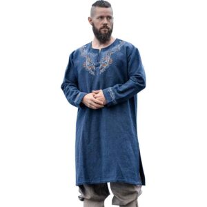 Snorri Urnes Embroidered Viking Tunic - Grey-Blue