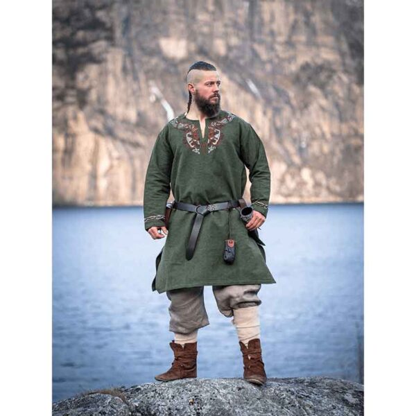 Snorri Urnes Embroidered Viking Tunic - Green