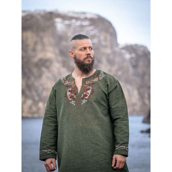Snorri Urnes Embroidered Viking Tunic - Green