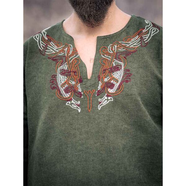 Snorri Urnes Embroidered Viking Tunic - Green