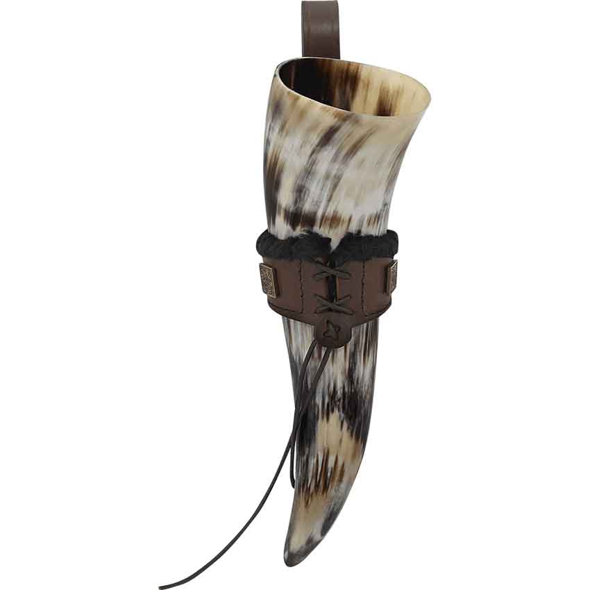 Viking Drinking Horn with Lined Frog - Brown