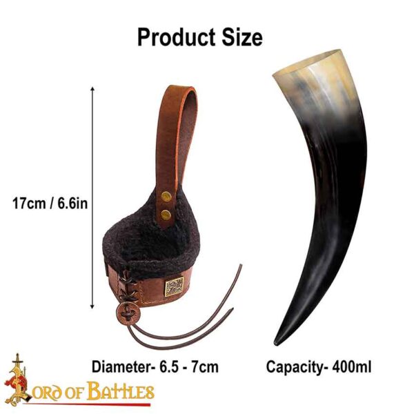 Viking Drinking Horn with Lined Frog - Brown