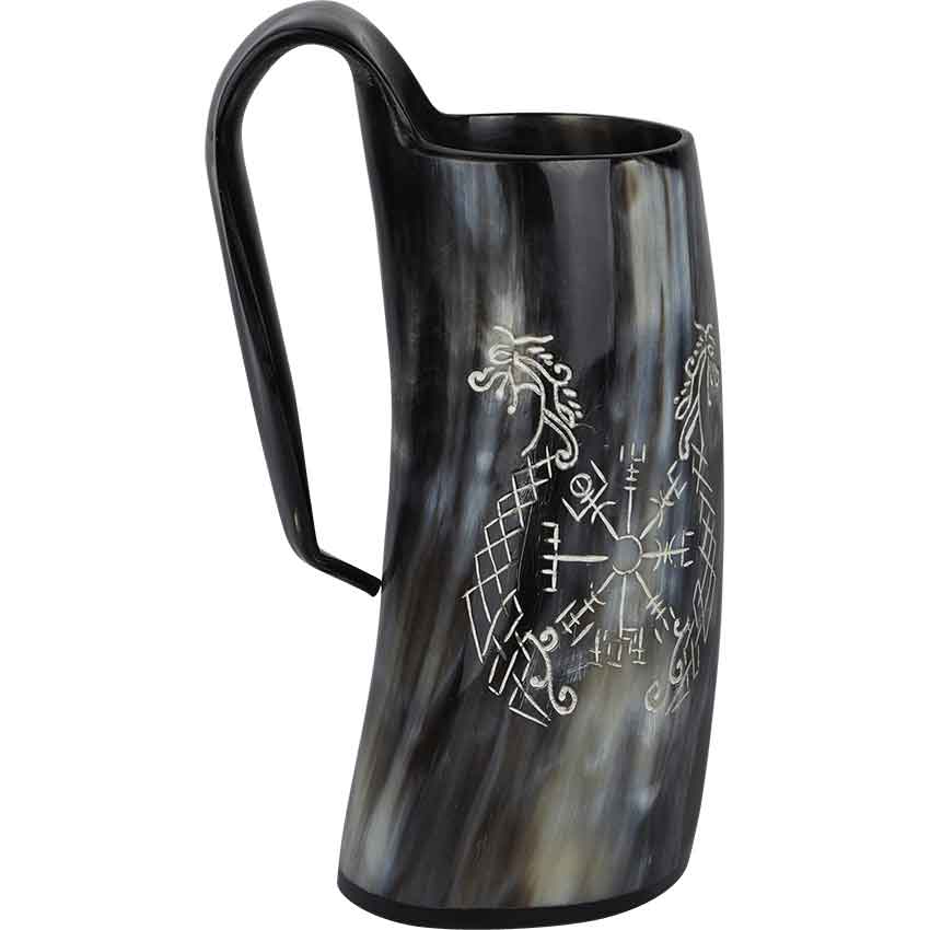 Carved Vegvisir Viking Horn Tankard