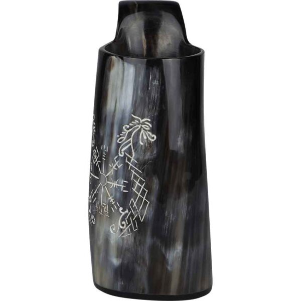 Carved Vegvisir Viking Horn Tankard