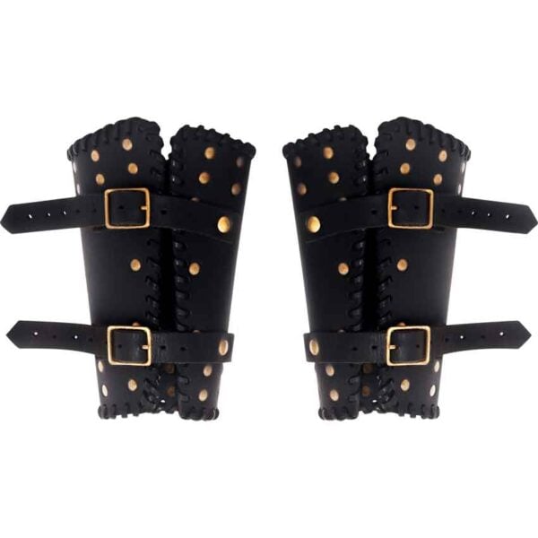 Audric Medieval Leather Bracers - Black