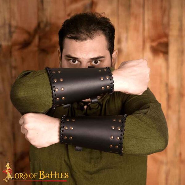 Audric Medieval Leather Bracers - Black