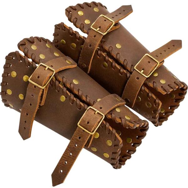 Audric Medieval Leather Bracers - Brown