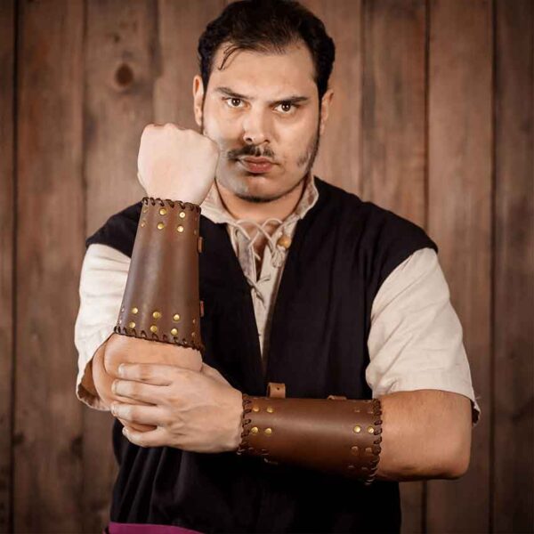 Audric Medieval Leather Bracers - Brown