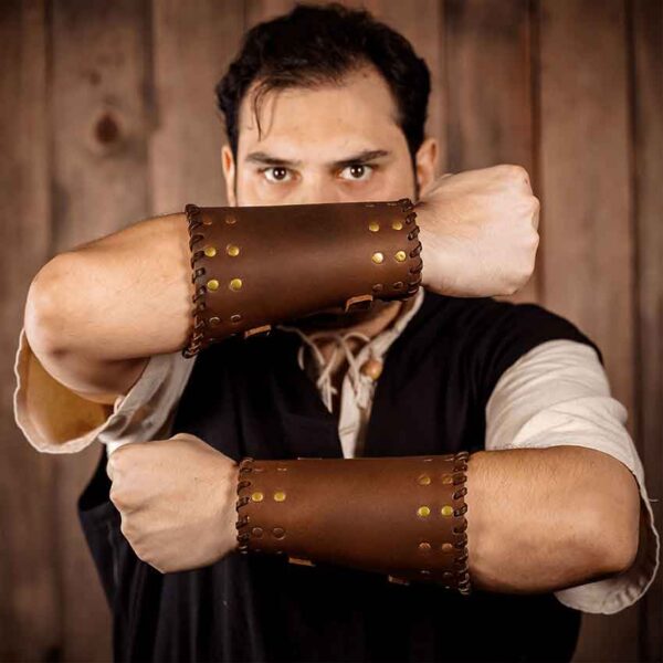Audric Medieval Leather Bracers - Brown