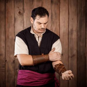 Audric Medieval Leather Bracers - Brown