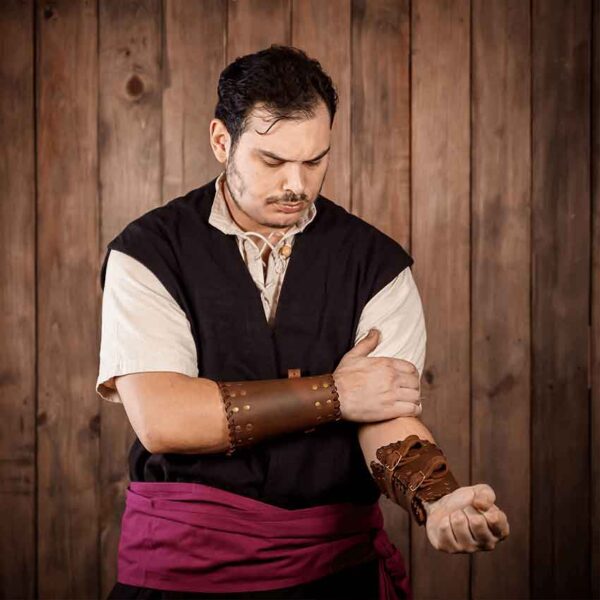 Audric Medieval Leather Bracers - Brown