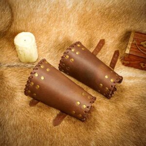 Audric Medieval Leather Bracers - Brown