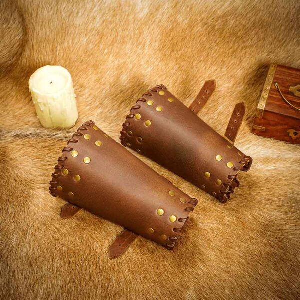 Audric Medieval Leather Bracers - Brown