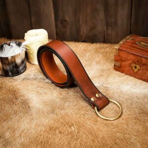 Fantasy Leather Brass Ring Belt - Brown