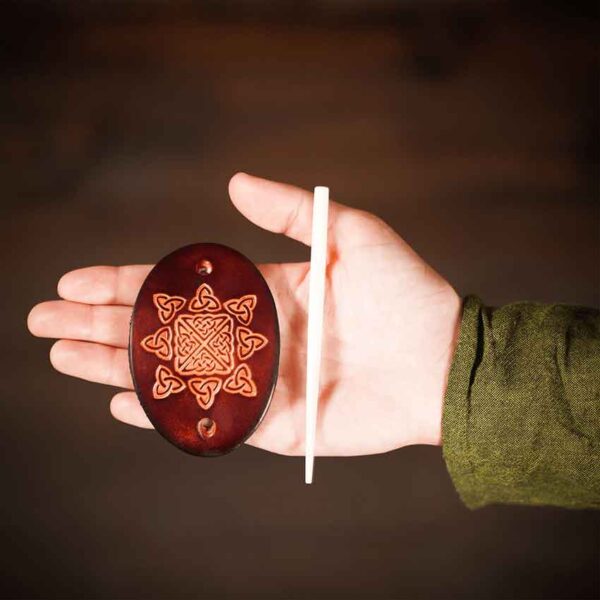 Solveig Viking Leather Hair Barrette - Maroon