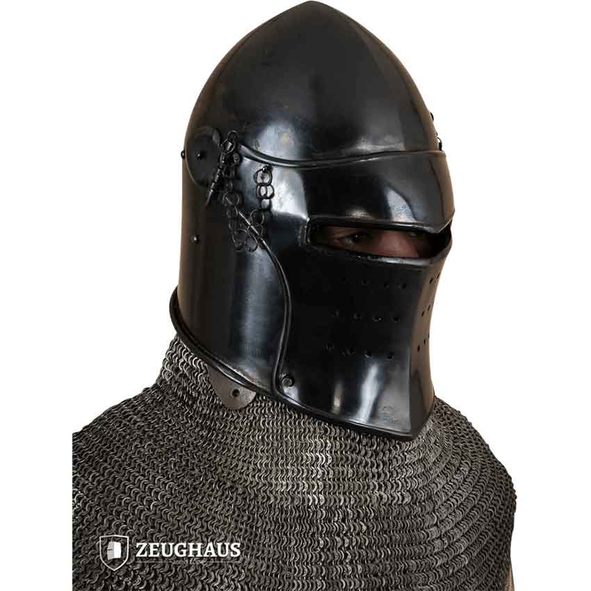 Late Medieval Avenger Bascinet Helmet - Blackened